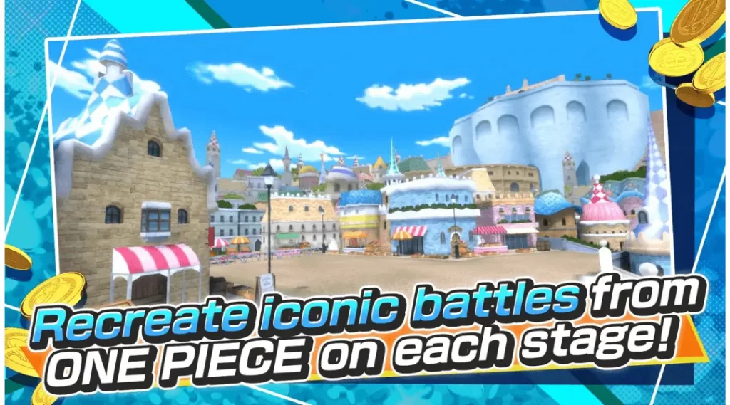Recrate iconic battle from one piece in each stage